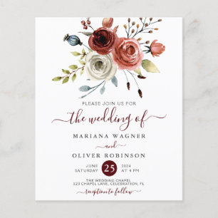 Budget Autumn Watercolor Floral Wedding Invitation