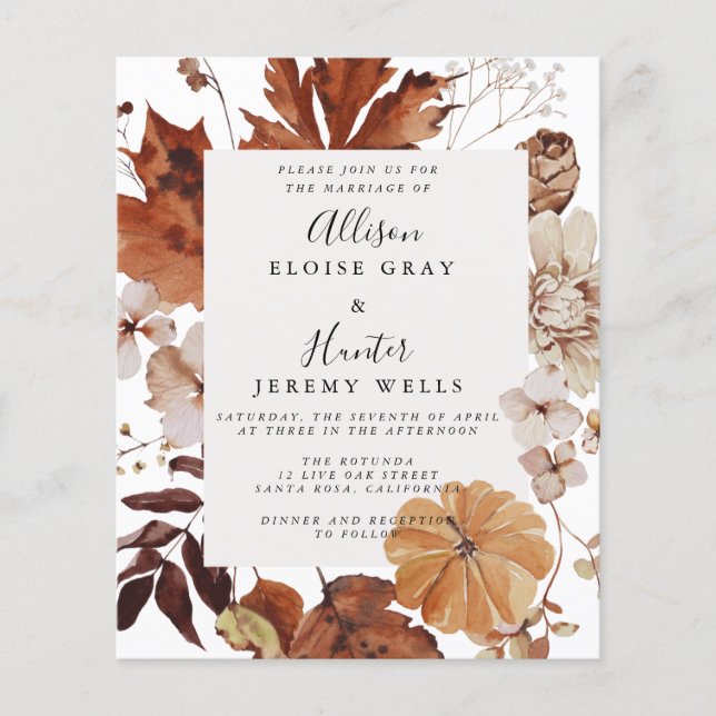 Budget Autumn Wedding Invitation Flyer (Front)