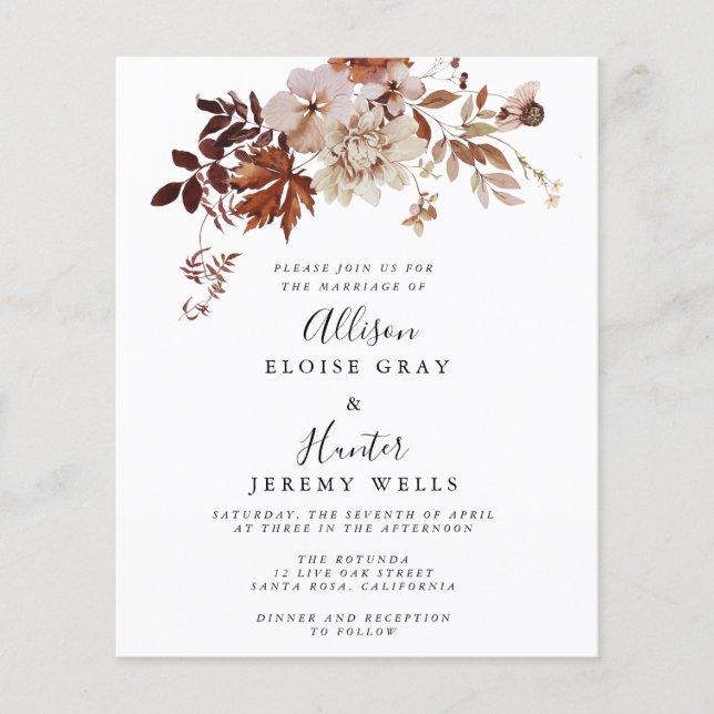 Budget Autumn Wedding Invitation Flyer (Front)