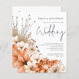 Budget Autumnal Florals Script Wedding Invite