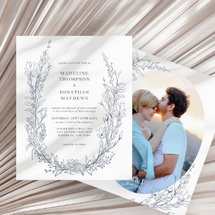 BUDGET  Azure Ivory Floral Monogram Photo Wedding