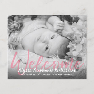 Budget B&W Pink Welcome Birth Announcement Flyer