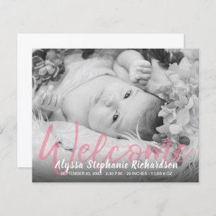 Budget B&W Pink Welcome Photo Baby Announcement