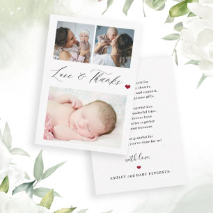 Budget baby 3 photo collage elegant thank you card