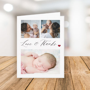 Budget baby 3 photo collage elegant thank you note card