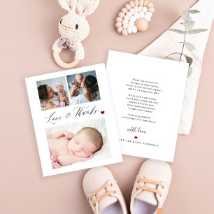 Budget baby 3 photo collage thank you card