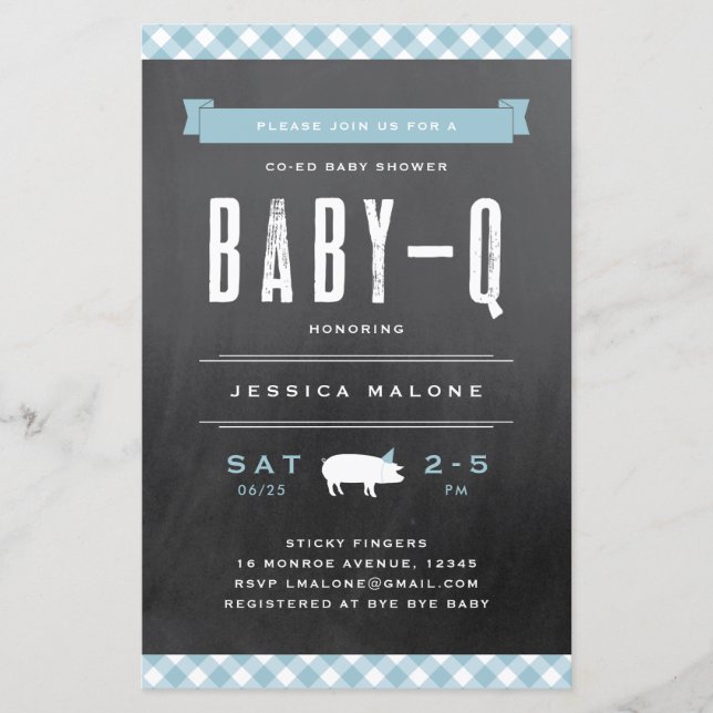 Budget Baby BBQ Blue Co-ed Baby Shower Invitation (Front)