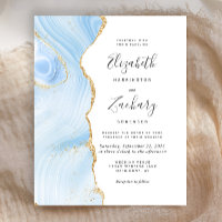 Budget Baby Blue Gold Agate Wedding Invitation