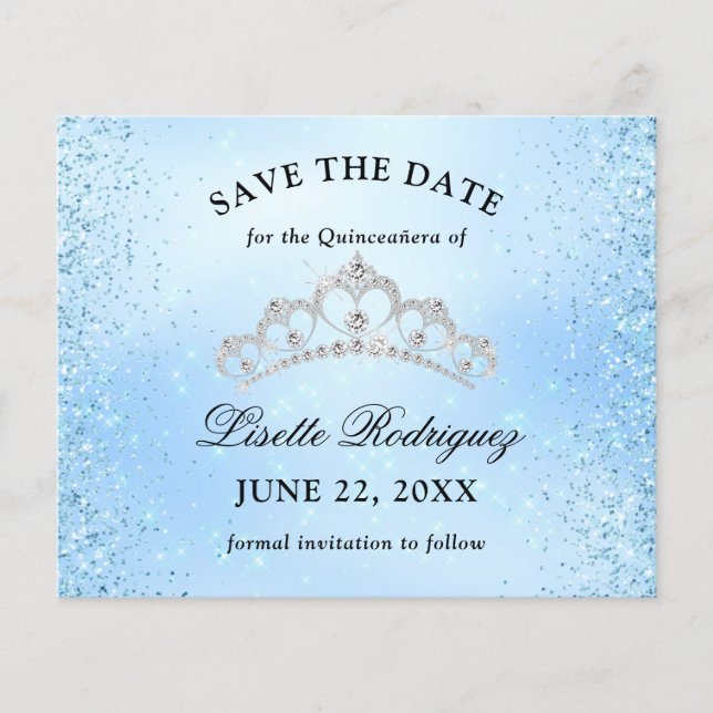 Budget Baby Blue Quinceanera Save The Date Flyer (Front)