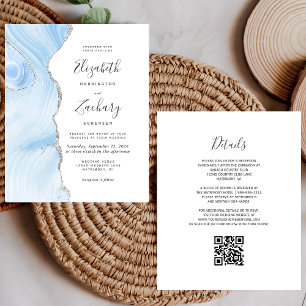 Budget Baby Blue Silver Agate QR Code Wedding