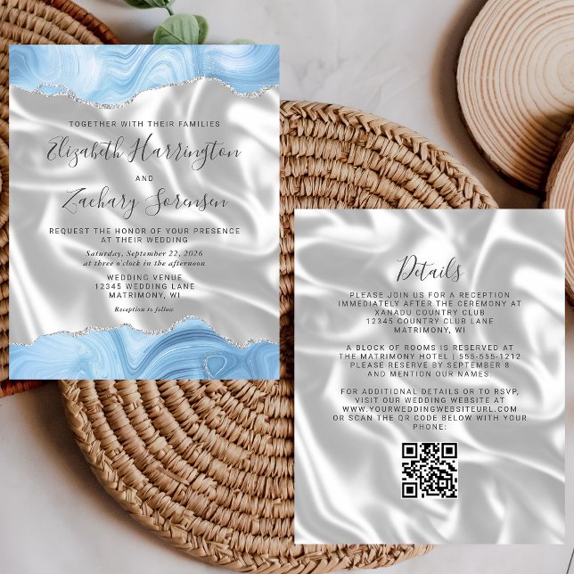 Budget Baby Blue Silver Agate Silk QR Code Wedding (Creator Uploaded)