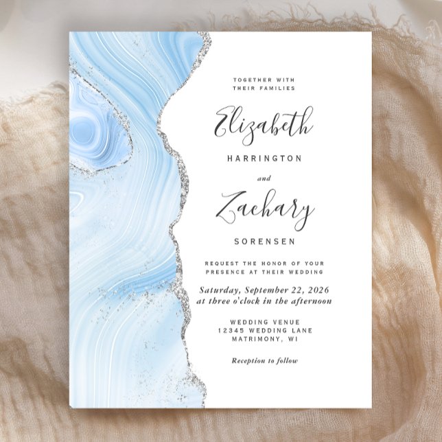 Budget Baby Blue Silver Agate Wedding Invitation (Creator Uploaded)