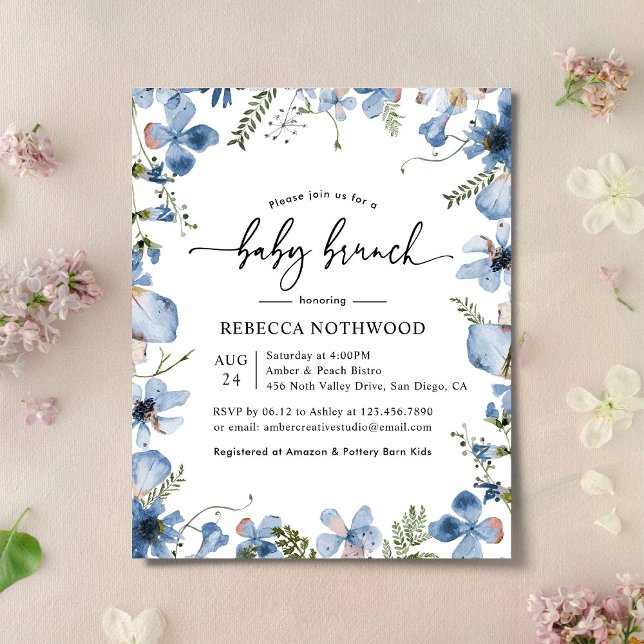 Budget Baby Blue Wildflower Baby Brunch Invitation (Creator Uploaded)