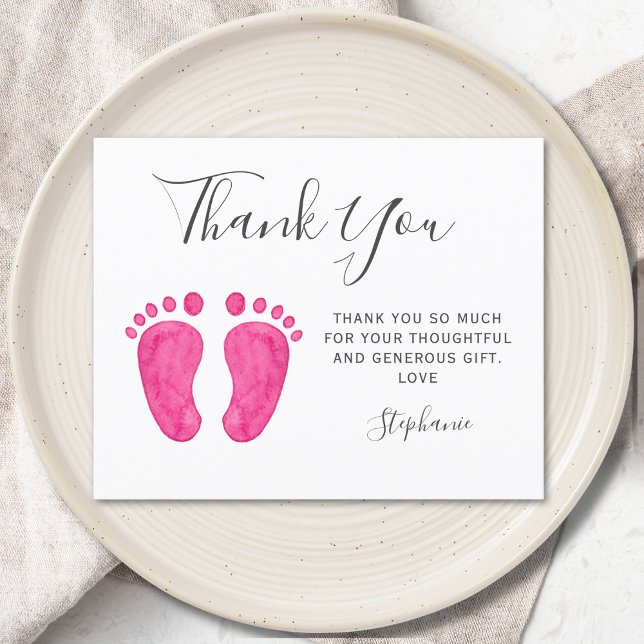 Budget Baby Feet Pink Baby Shower Thank You Card (Creator Uploaded)
