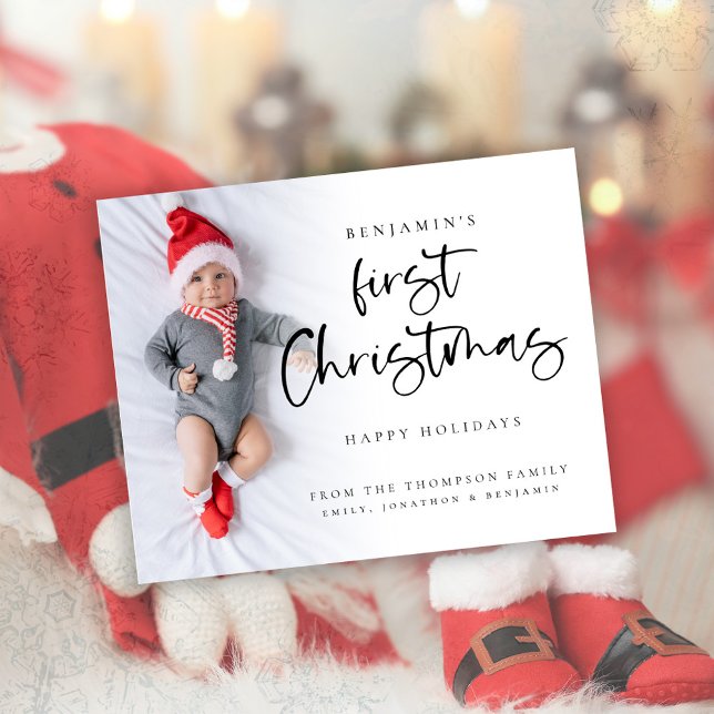 Budget Baby First Christmas Custom Photo Card (Budget price smaller 4.5 x 5.6" Part of a matching collection)