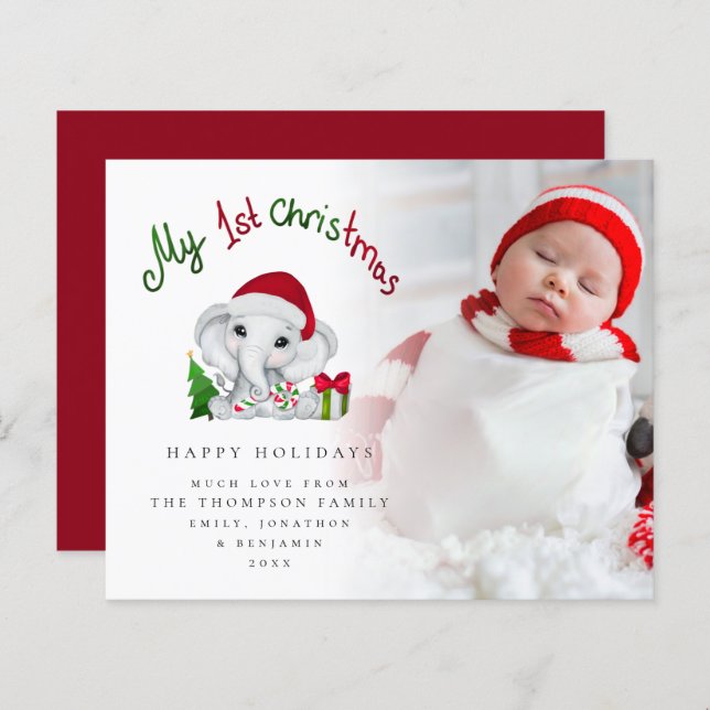 Budget Baby First Christmas Elephant Photo Card (Front/Back)
