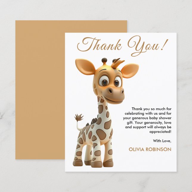 Budget Baby Giraffe Baby Shower Thank You Card  (Front/Back)