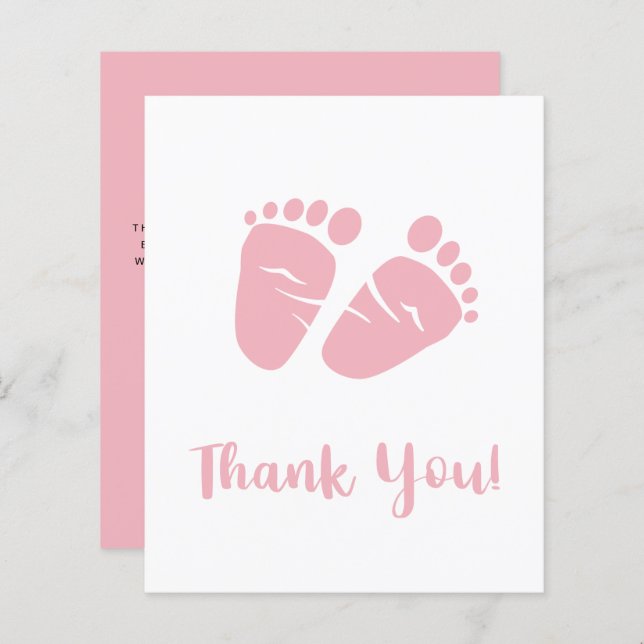 Budget Baby Girl Feet Pink Shower Thank You Card (Front/Back)