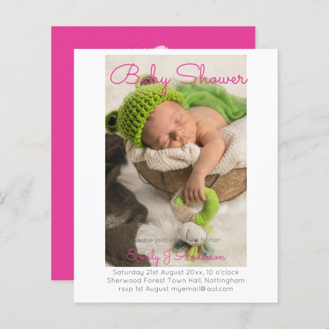 BUDGET Baby Girls Photo Announcement Cute Cards (Front/Back)