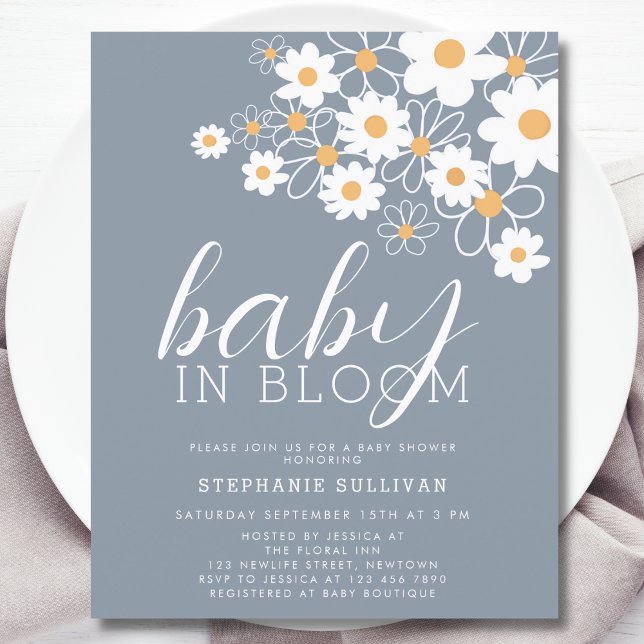 Budget Baby In Bloom Blue Baby Shower Invite (Creator Uploaded)