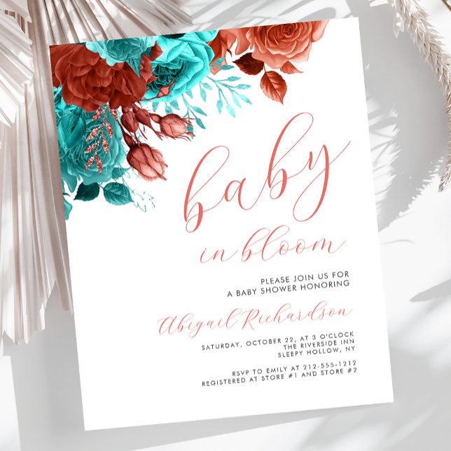 Budget Baby in Bloom Coral Teal Floral Baby Shower (Creator Uploaded)