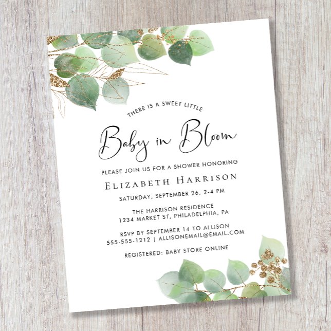 Budget Baby in Bloom Eucalyptus Shower Invitation (Creator Uploaded)