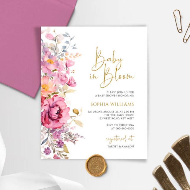Budget Baby in Bloom Purple Baby Shower Invitation (Creator Uploaded)
