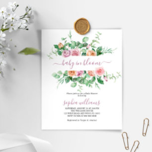 Budget Baby in Bloom Purple Rose Shower Invitation