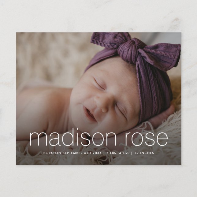 Budget baby name 3 photo birth announcement (Front)
