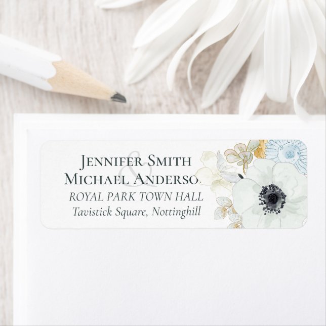 BUDGET Baby Shower Blue Anemone Return Address Label (Insitu)