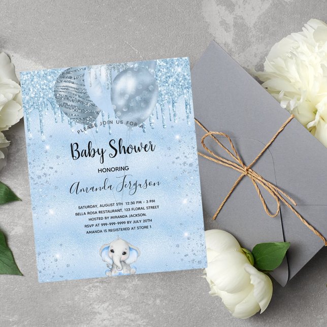 Budget Baby Shower blue elephant boy invitation (Creator Uploaded)