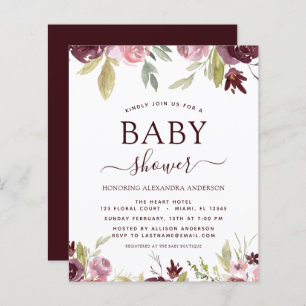 Budget Baby Shower Burgundy Watercolor Floral