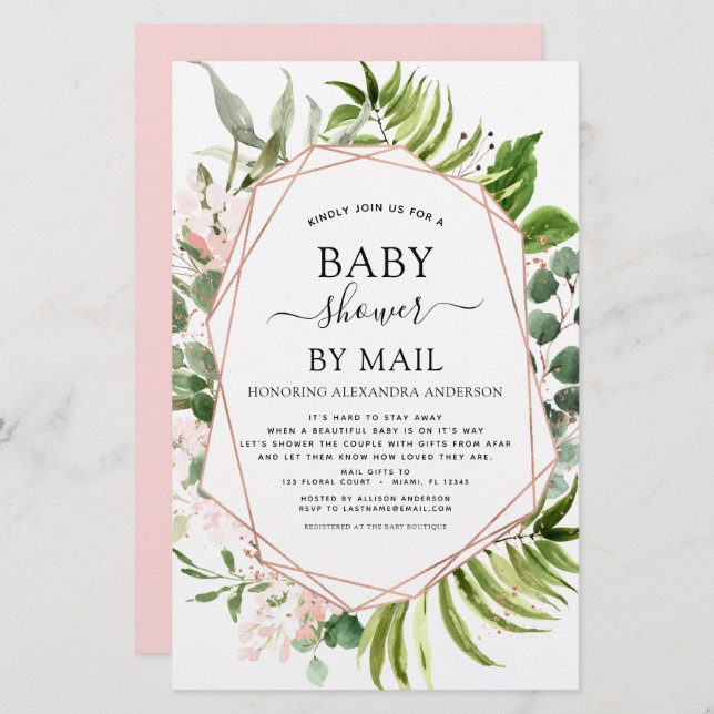 Budget Baby Shower by Mail Greenery Invitation (Front/Back)