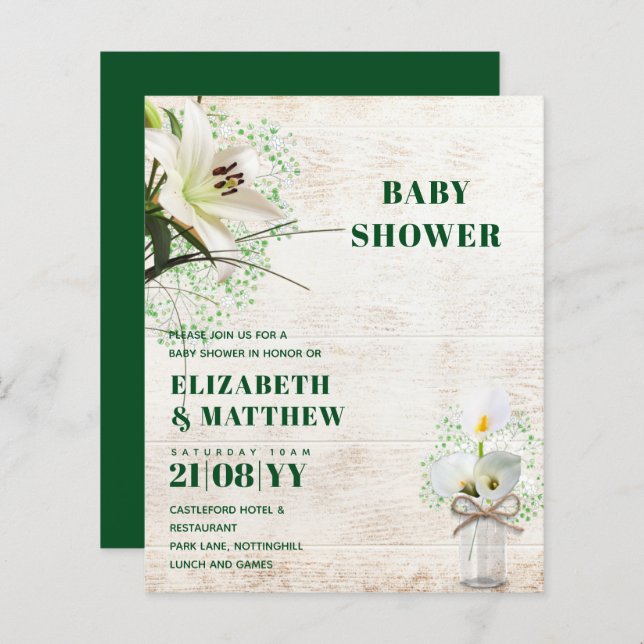 BUDGET Baby Shower Cala Lillie Rustic Chic Shabby (Front/Back)