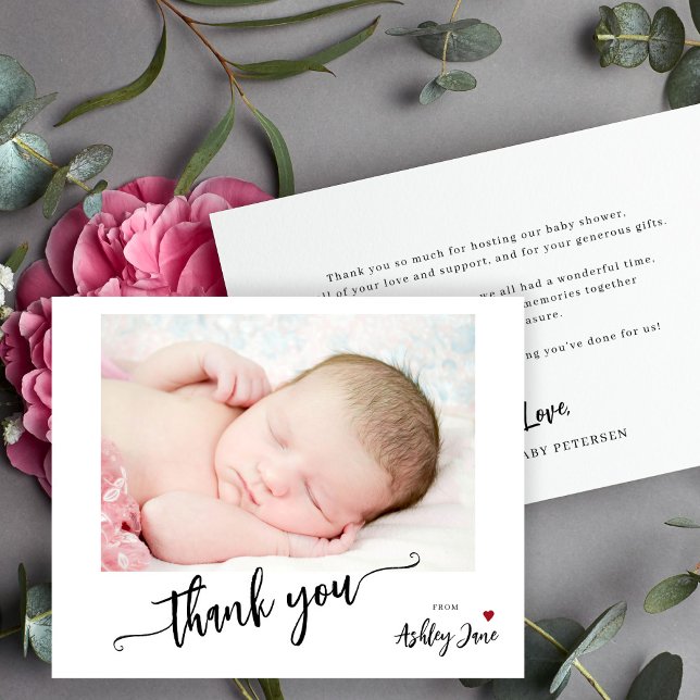 Budget baby shower elegant photo thank you card (Creator Uploaded)