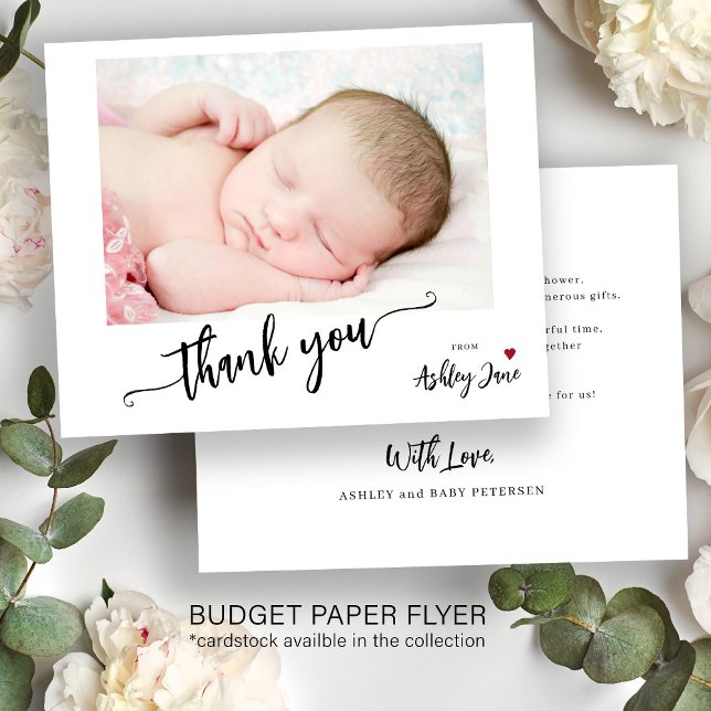 Budget baby shower elegant photo thank you card (Creator Uploaded)
