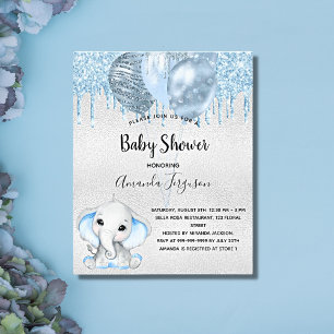 Budget Baby Shower elephant boy blue invitation