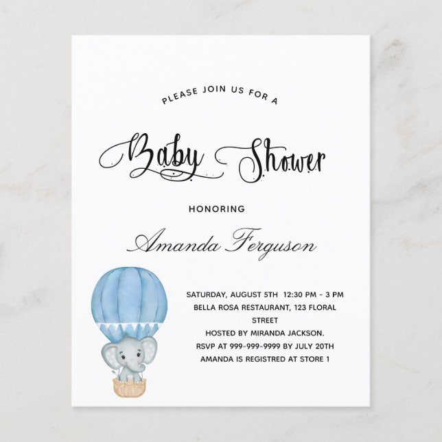 Budget Baby Shower elephant boy blue white (Front)