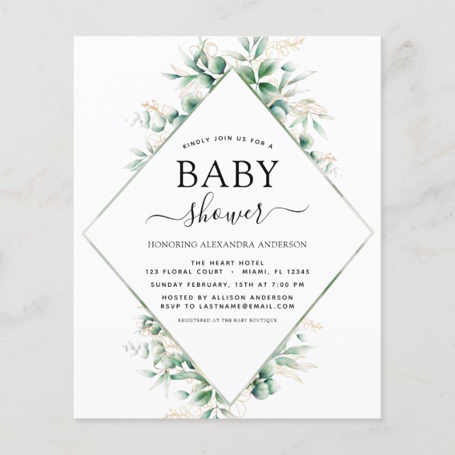 Budget Baby Shower Eucalyptus Botanical Geometric (Front)