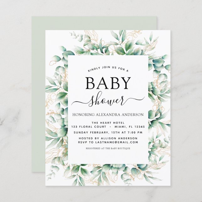 Budget Baby Shower Eucalyptus Botanical Geometric (Front/Back)