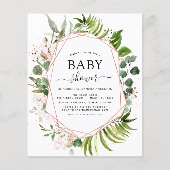 Budget Baby Shower Eucalyptus Botanical Geometric Flyer (Front)