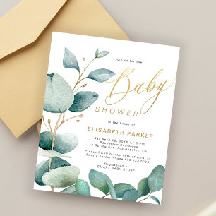 Budget baby shower eucalyptus greenery invitation