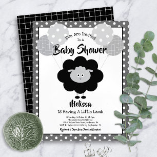 Budget Baby Shower Fun Black White Lamb Invitation