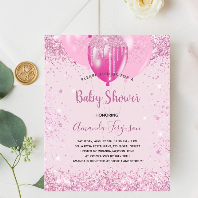 Budget Baby Shower girl pink glitter invitation (Creator Uploaded)