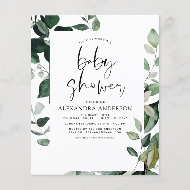 Budget Baby Shower Greenery Botanical Flyer (Front)