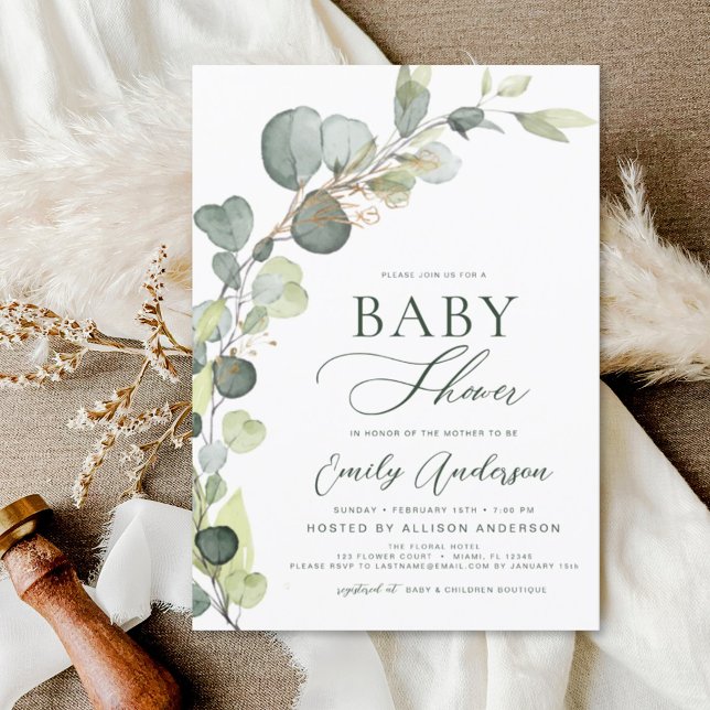 Budget Baby Shower Greenery Eucalyptus Invitations (Creator Uploaded)