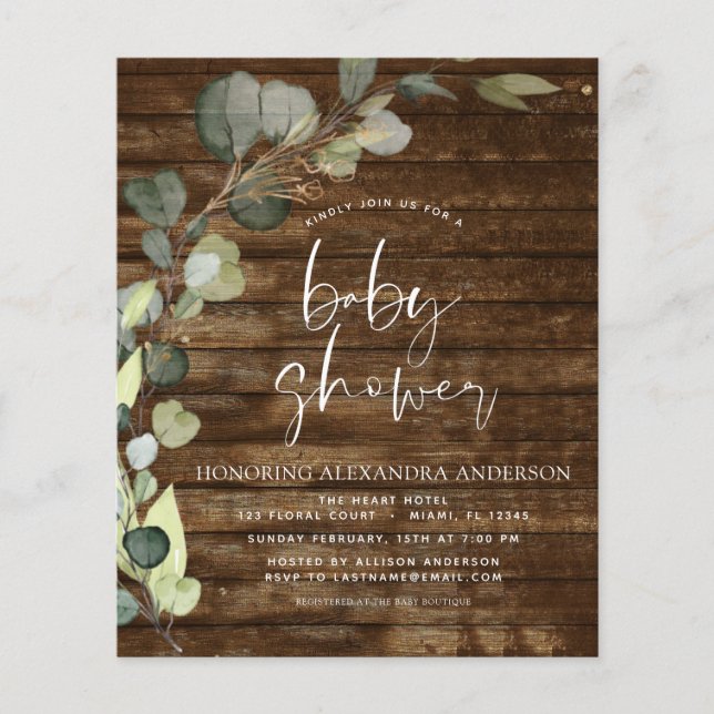 Budget Baby Shower Greenery Eucalyptus Rustic (Front)