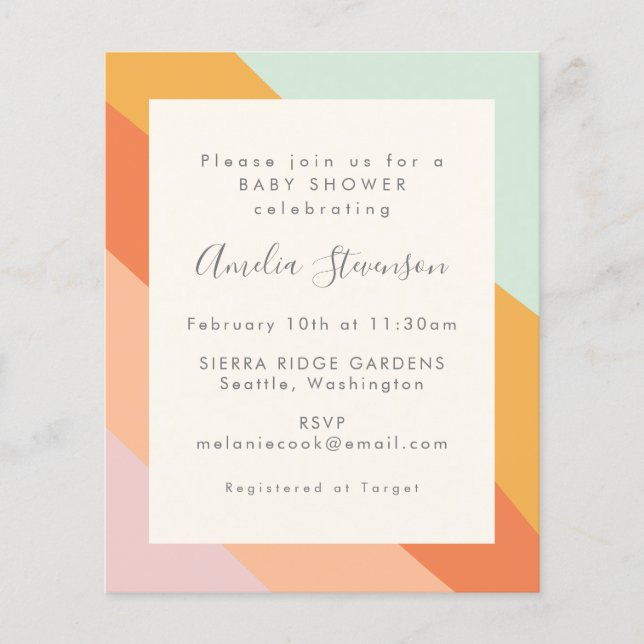 Budget Baby Shower Invitation Retro Summer Stripes (Front)
