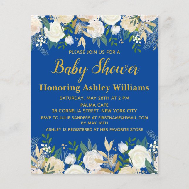 Budget Baby Shower Invitation Royal Blue Boy Gold (Front)