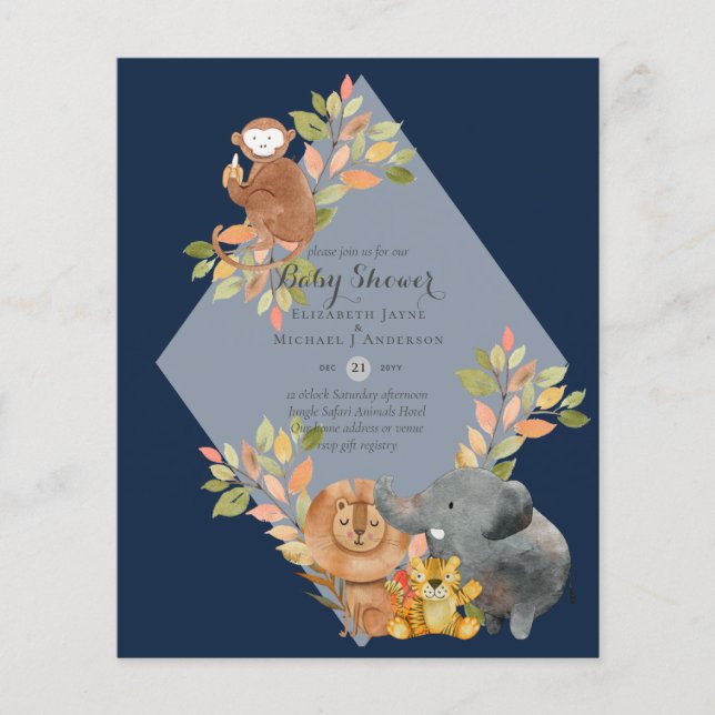 BUDGET Baby SHOWER Invitations - JUNGLE ANIMALS Flyer (Front)